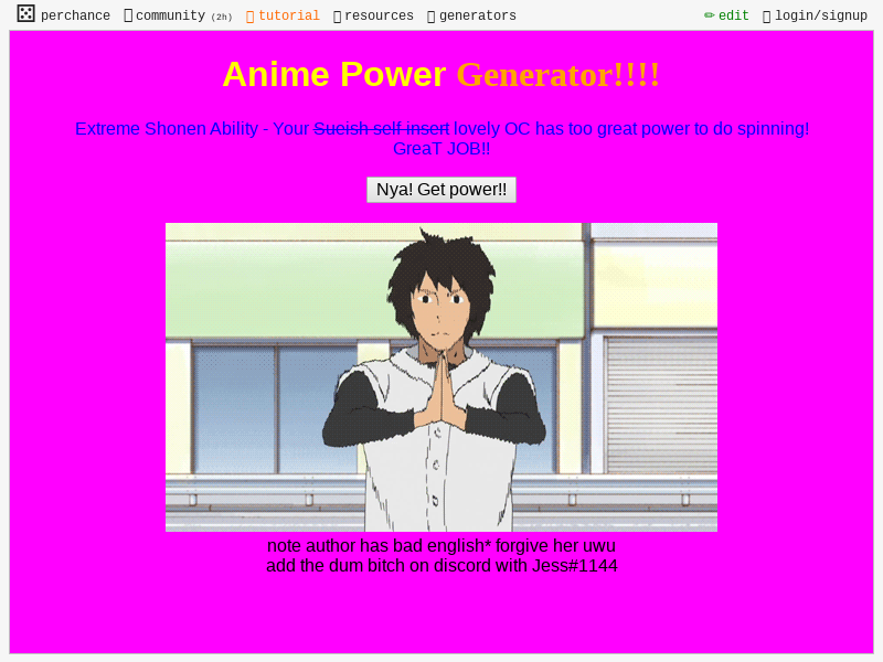 Anime Power Generator!!!! ― Perchance