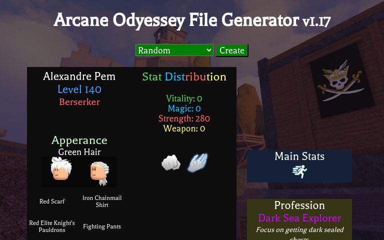 Arcane Odyessey File Generator ― Perchance