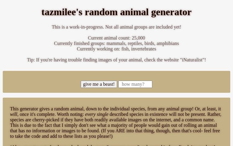 tazmilee's random animal generator