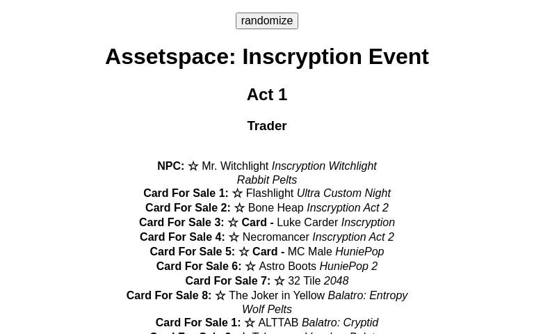 Assetspace: Inscryption Event ― Perchance Generator