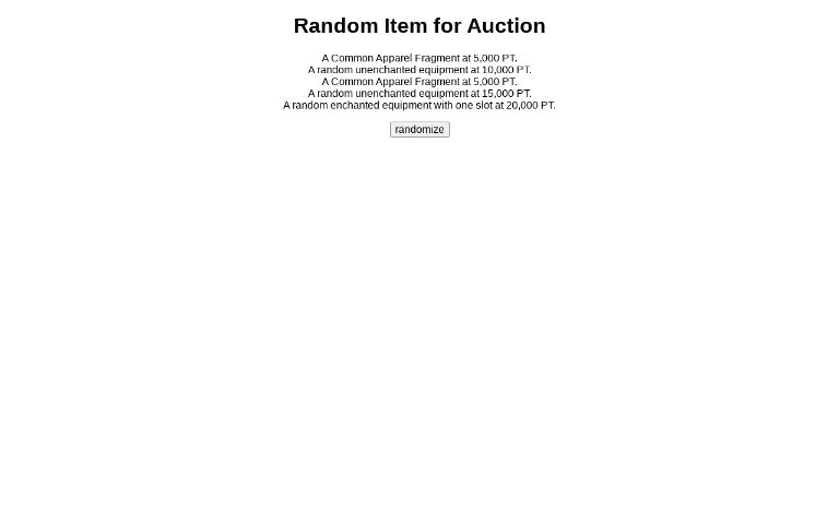 Random Item for Auction ― Perchance Generator