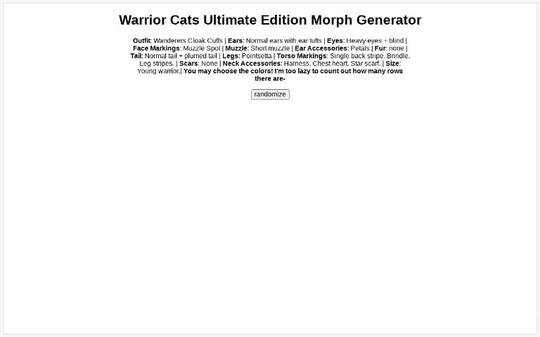 Warrior Cats Ultimate Edition Morph Generator