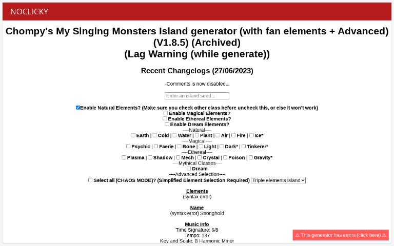 Chompy's My Singing Monsters Island generator (with fan elements +  Advanced) (V1.8.5) (Archived) (Lag Warning (while generate))