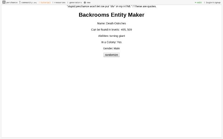 Backrooms Entity Maker ― Perchance Generator
