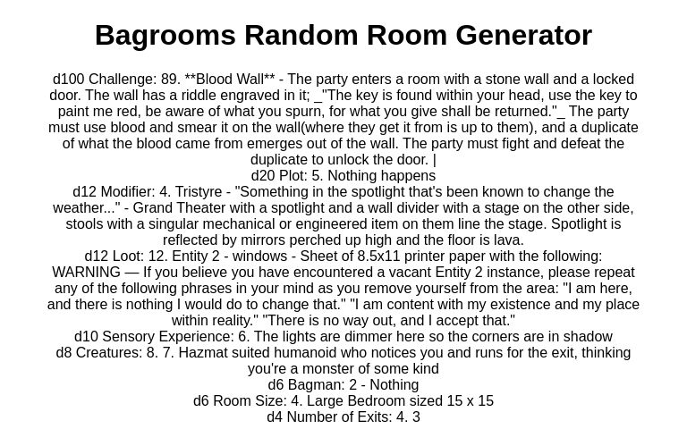 Bagrooms Random Room Generator
