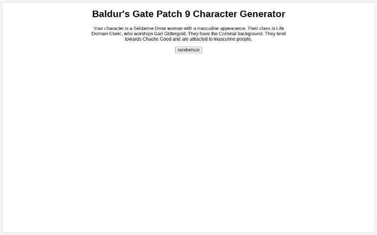 Baldur's Gate Patch 9 Character Generator