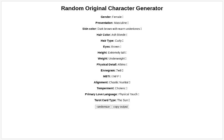 Random Original Character Generator