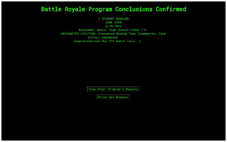 Battle Royale Program Conclusions Confirmed ― Perchance Generator