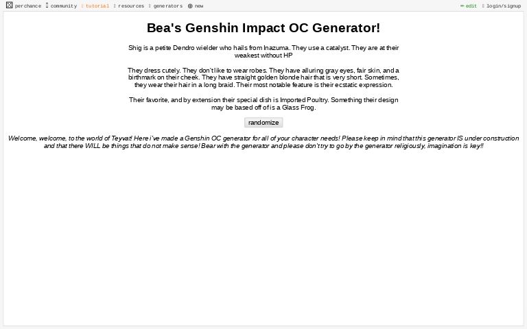 Bea s Genshin Impact OC Generator Perchance
