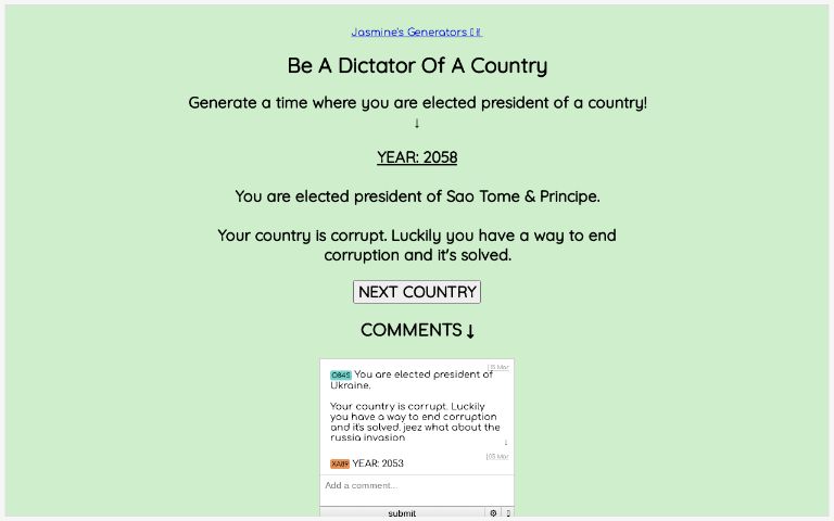 Be a dictator of a country game perchance generator