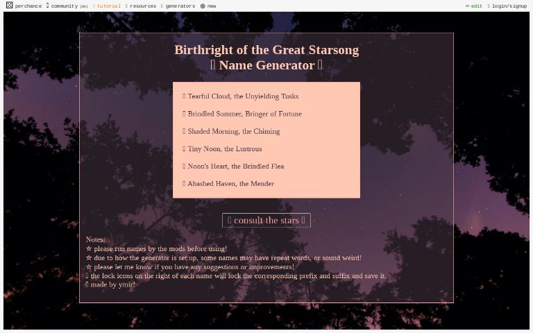 Birthright Of The Great Starsong Name Generator Perchance