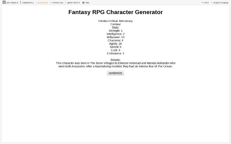 Fantasy RPG Character Generator