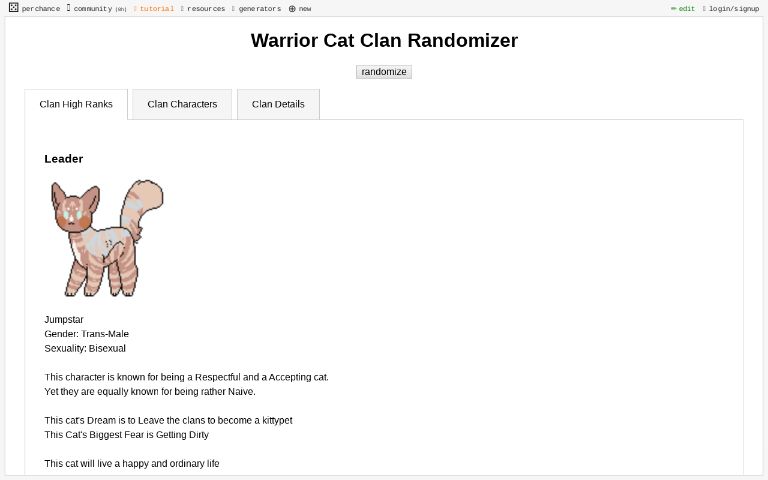 Warrior Cat Clan Randomizer ― Perchance Generator