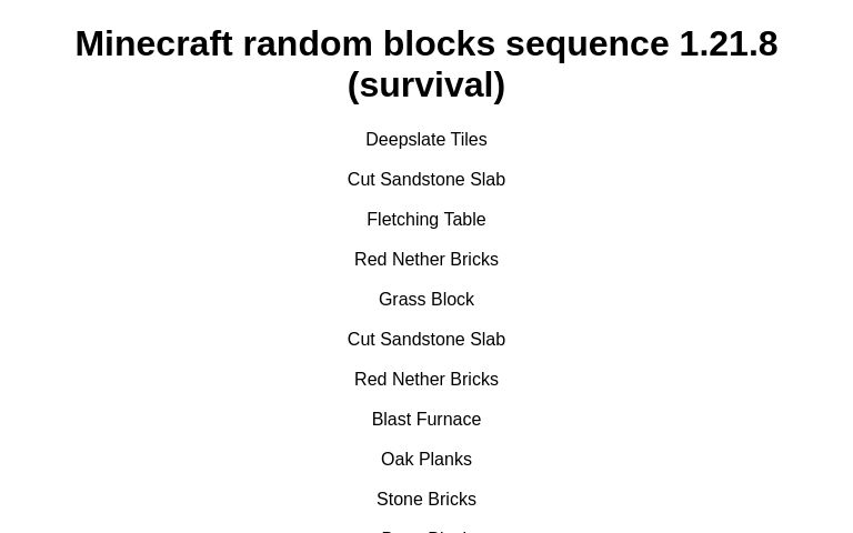 Minecraft random blocks sequence 1.20 (survival) ― Perchance Generator