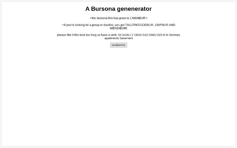 A Bursona genenerator ― Perchance Generator