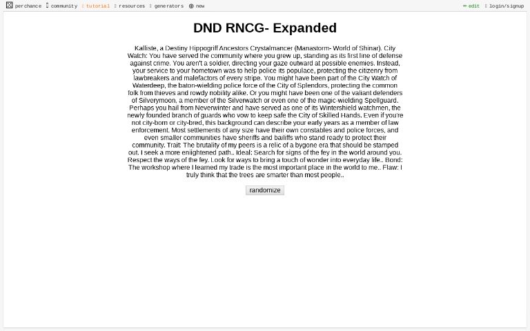 DND RNCG- Expanded ― Perchance Generator