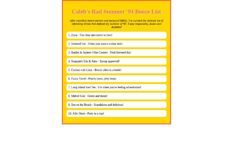 Caleb's Rad Summer '94 Booze List ― Perchance Generator