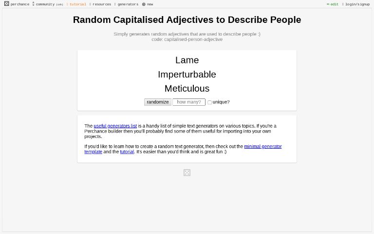 Random Capitalised Adjectives to Describe People ― Perchance Generator