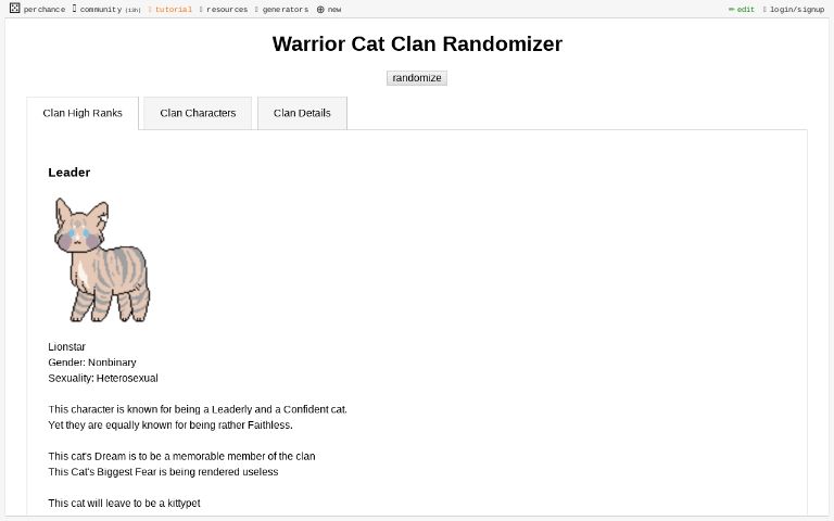 Warrior Cat Clan Randomizer ― Perchance Generator