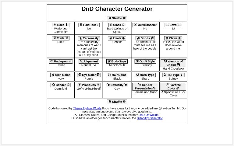 DnD Character Generator ― Perchance