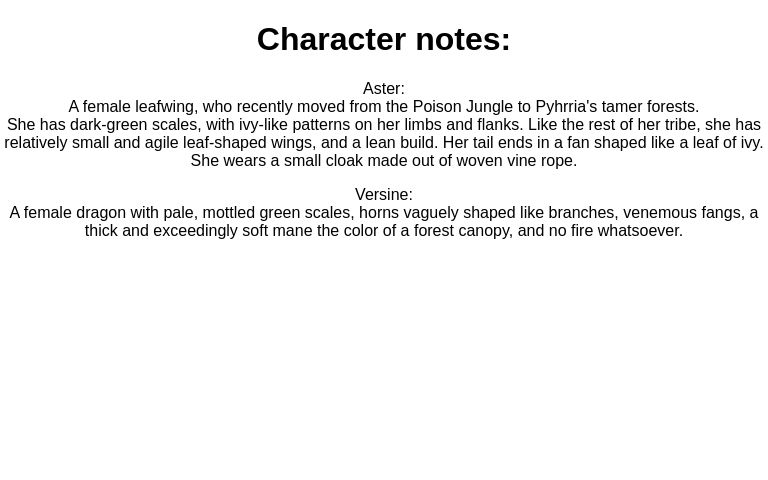Character notes: ― Perchance Generator
