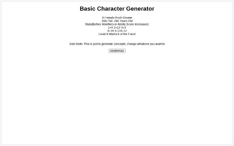Basic Character Generator
