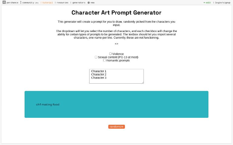 Character Art Prompt Generator ― Perchance