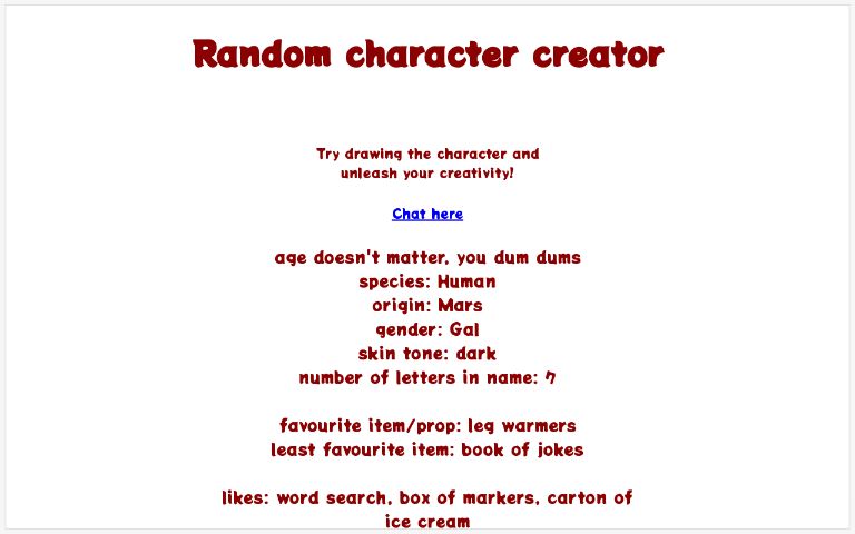 Random character creator ― Perchance Generator
