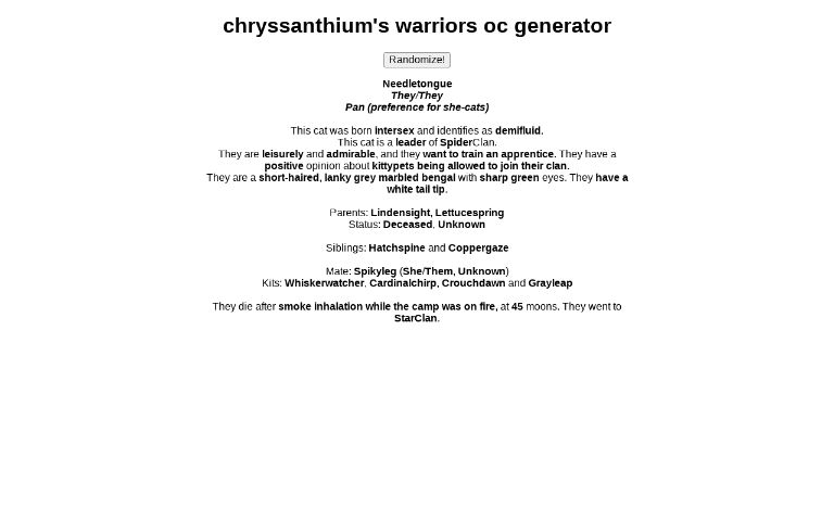 Chryssanthium S Warriors Oc Generator