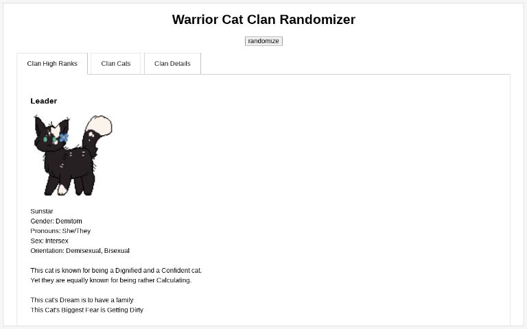 Warrior Cat Clan Randomizer ― Perchance Generator