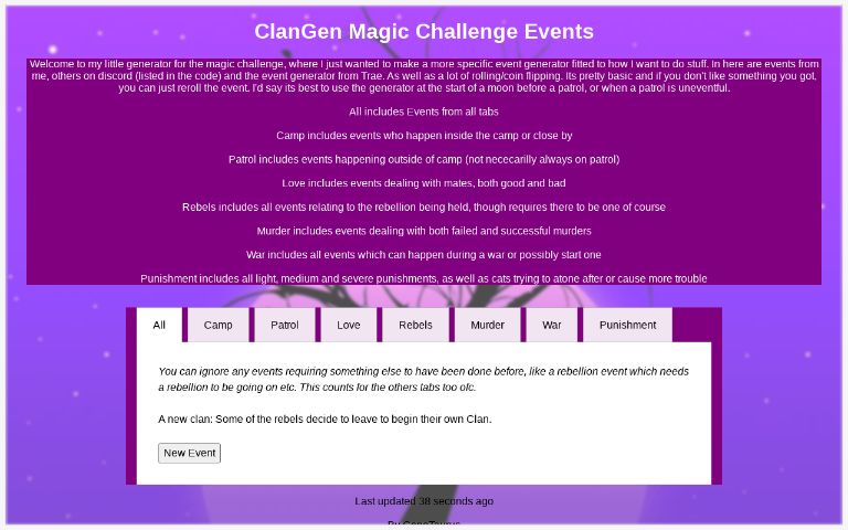 ClanGen Magic Challenge Events ― Perchance Generator