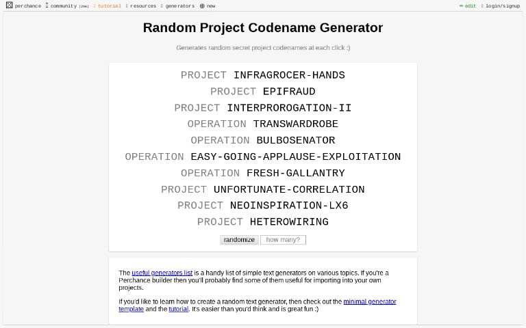 Random Project Codename Generator