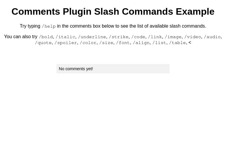 Comments Plugin Slash Commands Example
