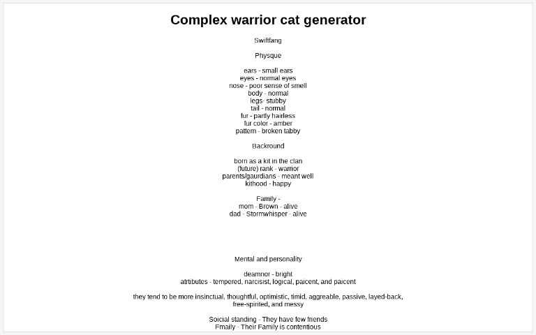 Complex warrior cat generator