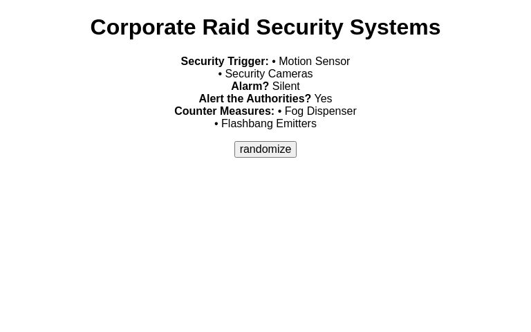 Corporate Raid Security Systems ― Perchance Generator