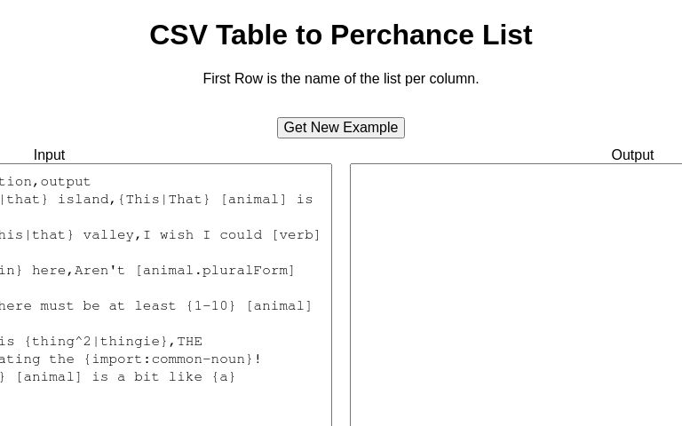 CSV Table to Perchance List ― Perchance Generator