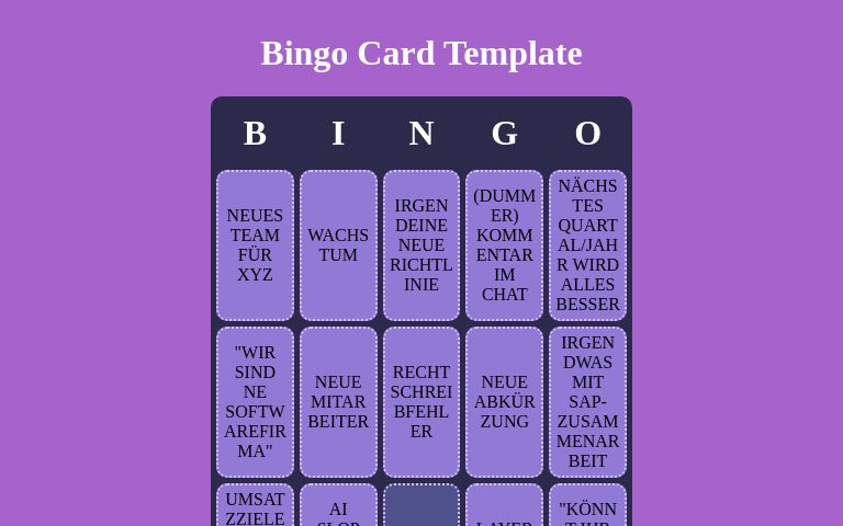 Bingo Card Template ― Perchance Generator