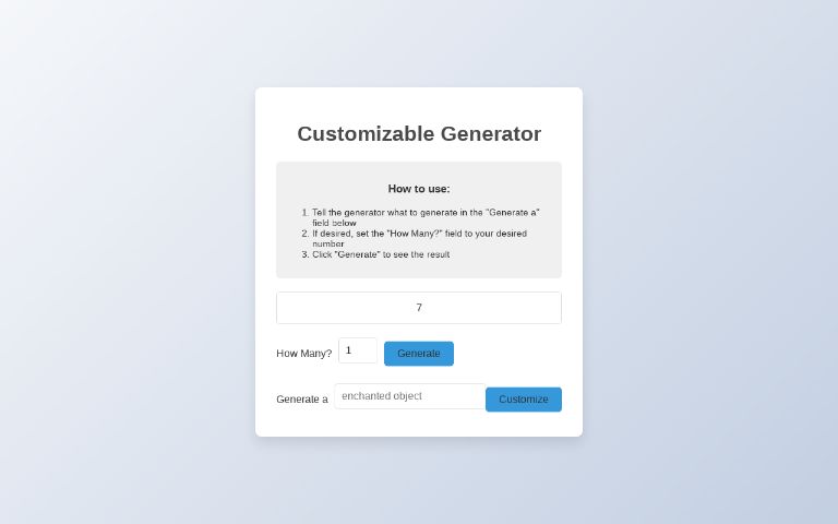 Customizable Generator