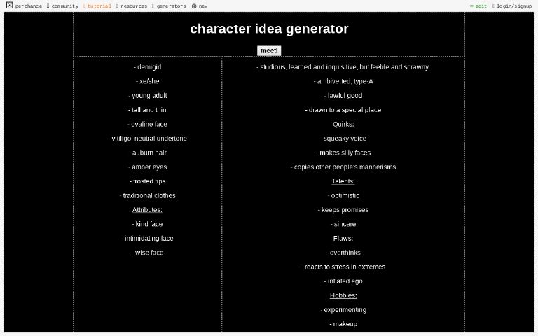 character idea generator ― Perchance