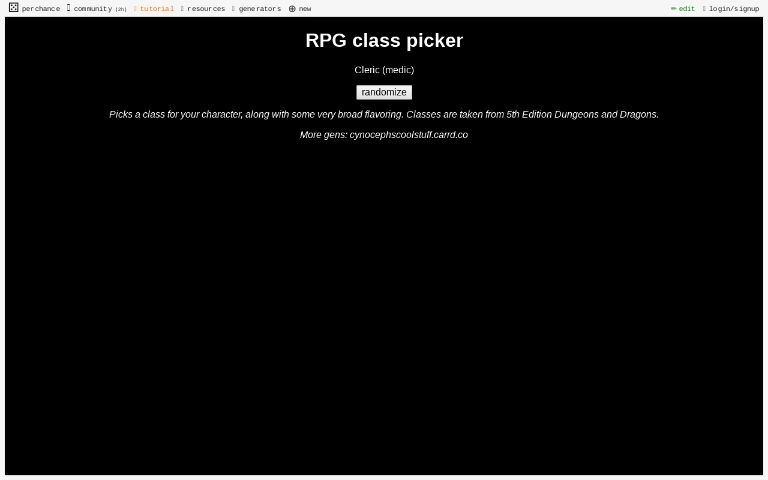 RPG class picker ― Perchance Generator