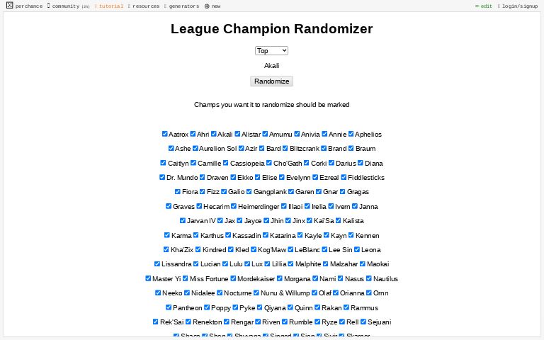 League Champion Randomizer ― Perchance Generator