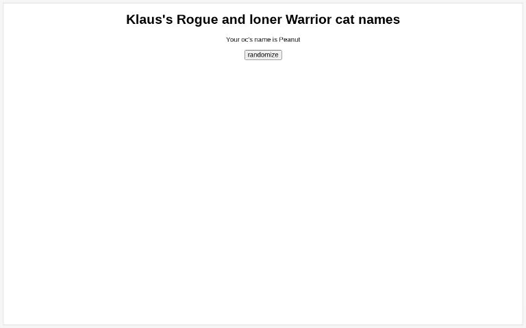 Klaus's Rogue and loner Warrior cat names ― Perchance Generator