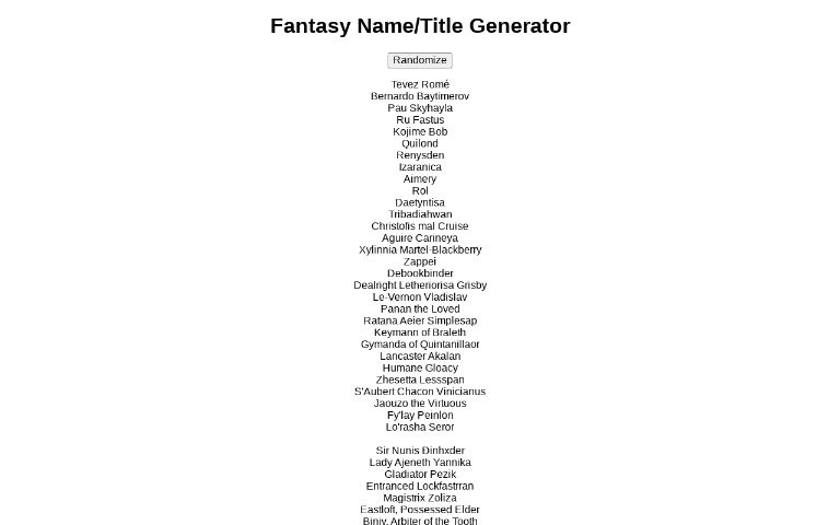 Fantasy Name/Title Generator ― Perchance