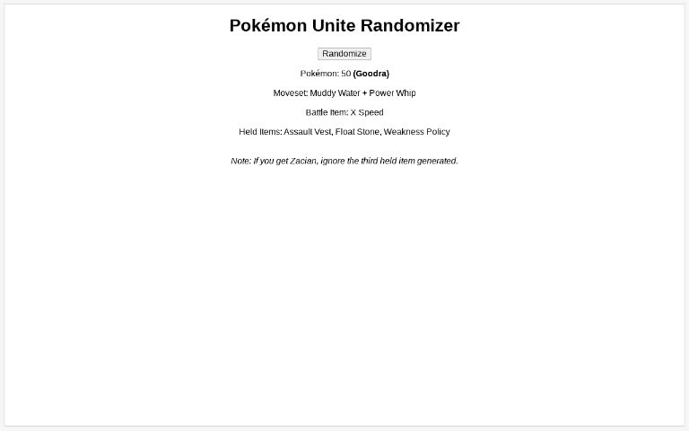 Pokémon Unite Randomizer ― Perchance Generator