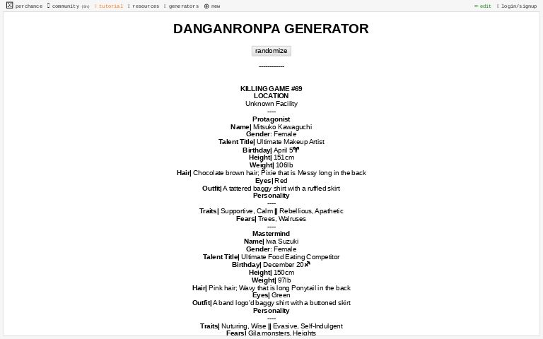 Danganronpa Generator Perchance