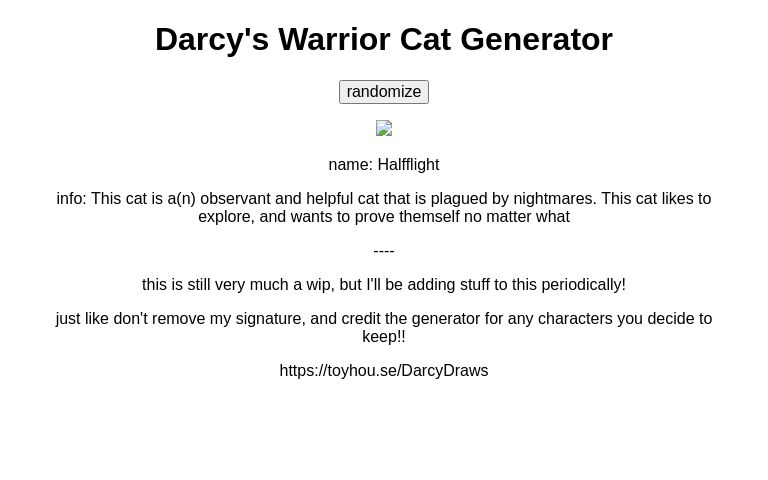 WARRIOR CATS NAME GENERATOR! on Toyhouse