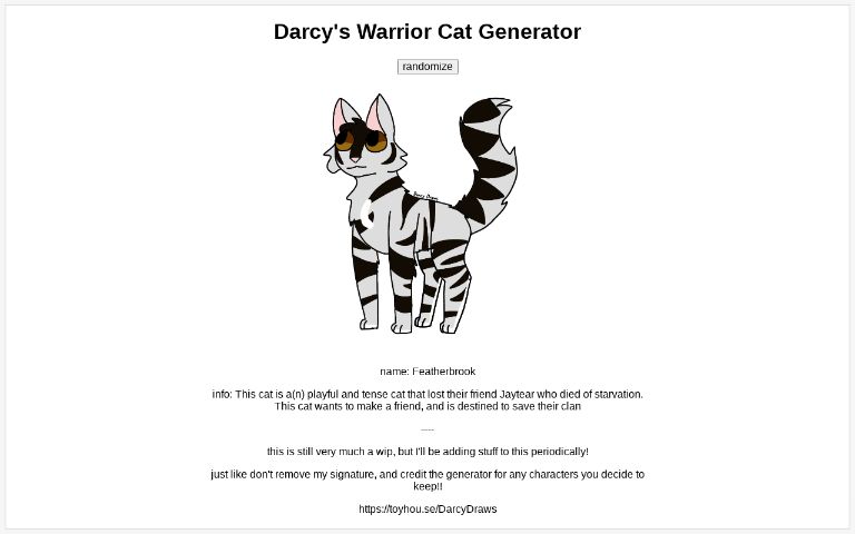 Darcy S Warrior Cat Generator