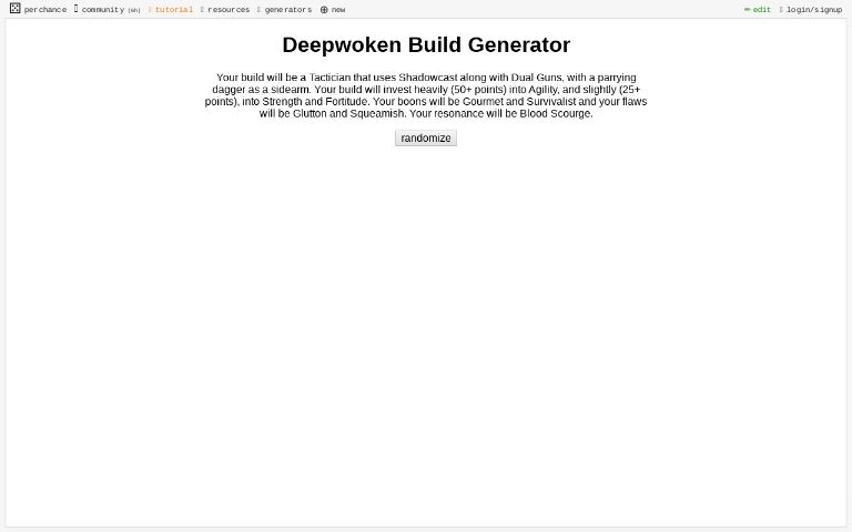 Deepwoken Randomizer Challenge ― Perchance Generator