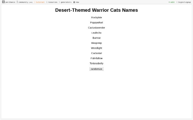 Desert-Themed Warrior Cats Names ― Perchance Generator