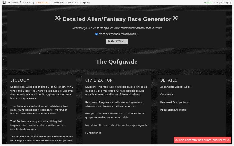 Detailed Alien/Fantasy Race Generator
